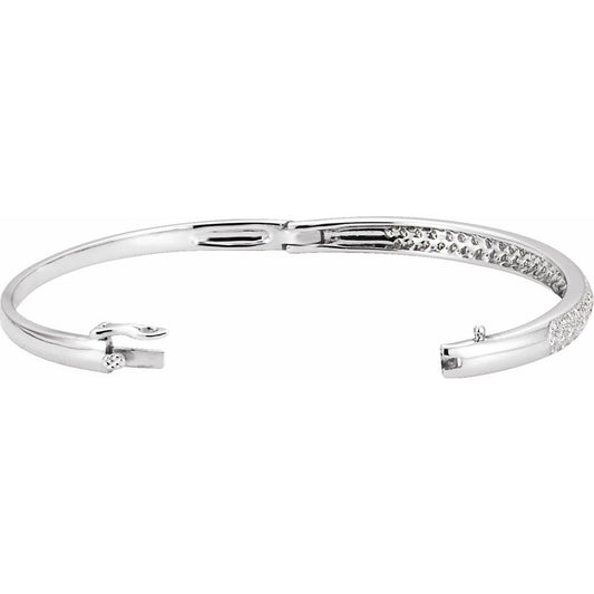 14K White 1 1/2 CTW Diamond Bangle 7" Bracelet