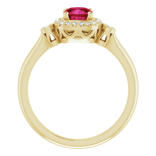 14K Yellow Lab-Grown Ruby & 1/6 CTW Natural Diamond Ring