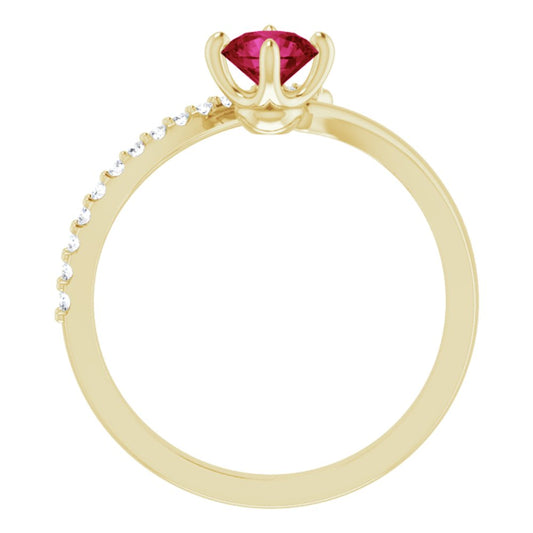 14K Yellow Natural Ruby & 1/10 CTW Natural Diamond Bypass Ring