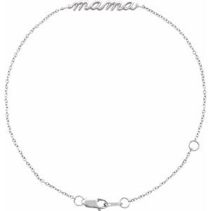 14K White Gold Mama 6 1/2-7 1/2" Bracelet