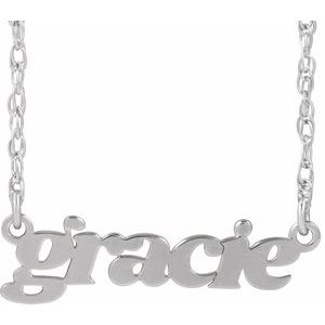 14K White Gold Retro Nameplate 16-18" Necklace