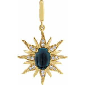 14K Yellow Gold Natural London Blue Topaz & 1/10 CTW Natural Diamond Sun Charm/Pendant
