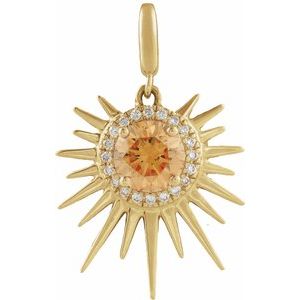 14K Yellow Gold Natural Citrine & 1/10 CTW Natural Diamond Halo-Style Sun Charm/Pendant