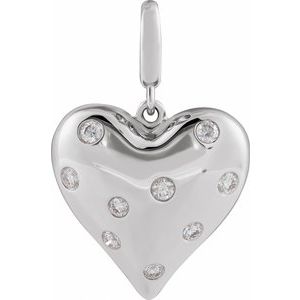 14K White Gold 1/6 CTW Natural Diamond Puffy Heart Charm/Pendant