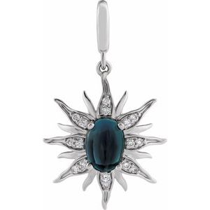 14K White Gold Natural London Blue Topaz & 1/10 CTW Natural Diamond Sun Charm/Pendant