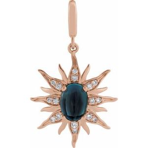 14K Rose Gold Natural London Blue Topaz & 1/10 CTW Natural Diamond Sun Charm/Pendant