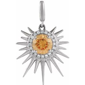 14K White Gold Natural Citrine & 1/10 CTW Natural Diamond Halo-Style Sun Charm/Pendant