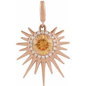 14K Rose Gold Natural Citrine & 1/10 CTW Natural Diamond Halo-Style Sun Charm/Pendant
