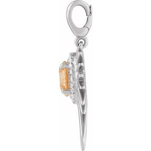 14K White Gold Natural Citrine & 1/10 CTW Natural Diamond Halo-Style Sun Charm/Pendant
