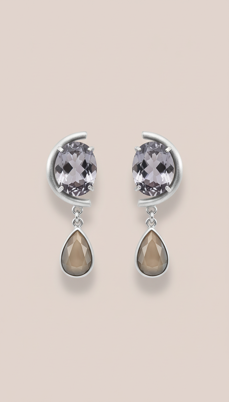 Platinum sculpted gemstone drop earrings
