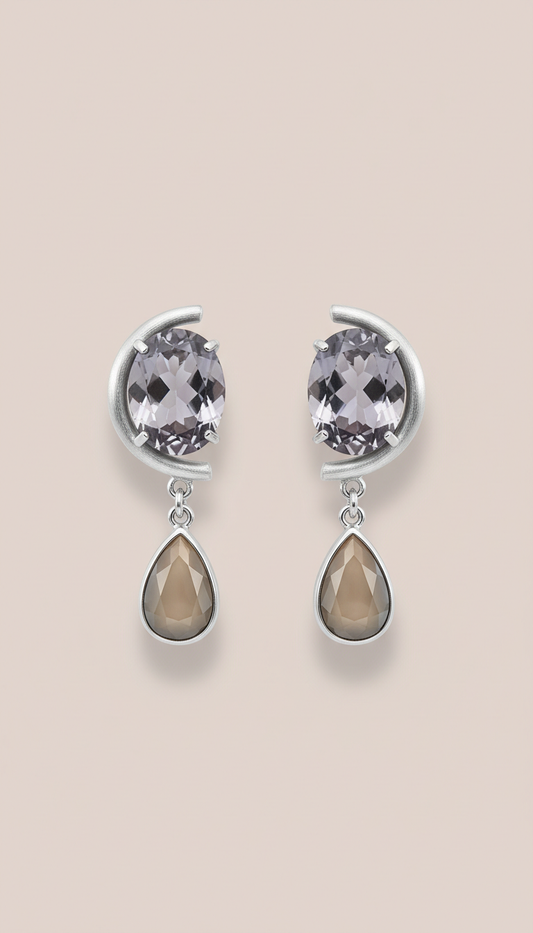 Platinum sculpted gemstone drop earrings