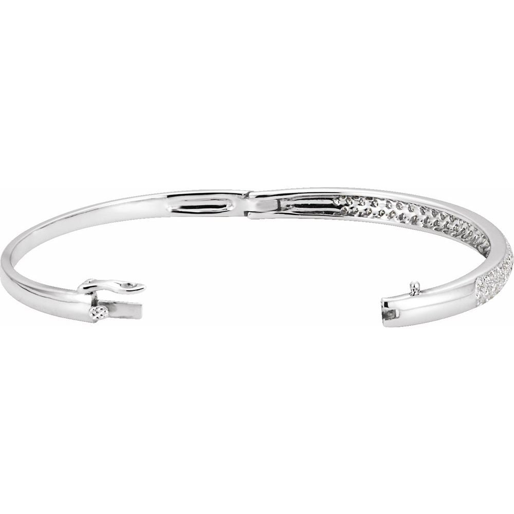 14K White 1 1/2 CTW Diamond Bangle 7" Bracelet