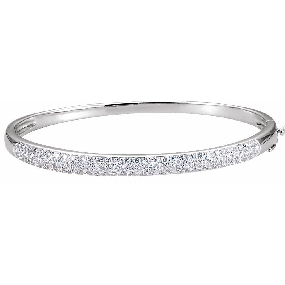 14K White 1 1/2 CTW Diamond Bangle 7" Bracelet