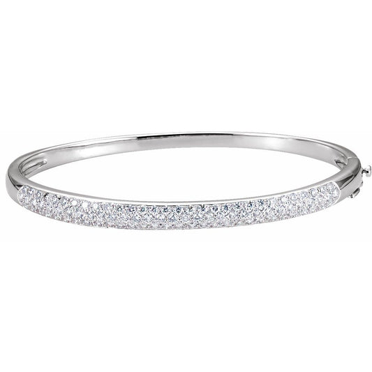 14K White 1 1/2 CTW Diamond Bangle 7" Bracelet