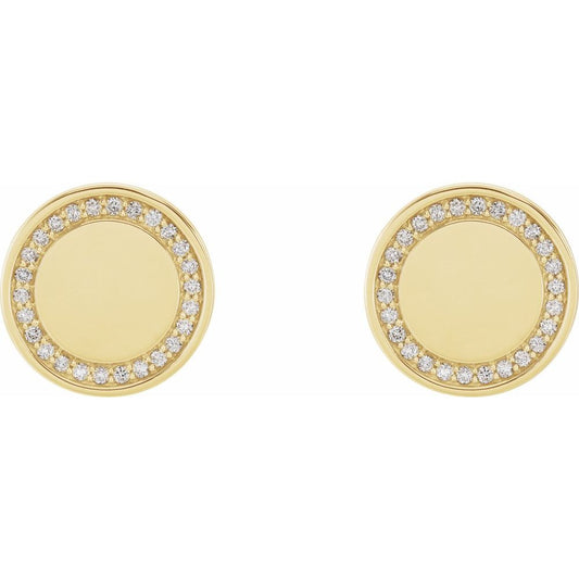 14K Yellow 1/4 CTW Natural Diamond Engravable Earrings