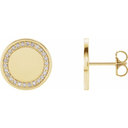 14K Yellow 1/4 CTW Natural Diamond Engravable Earrings