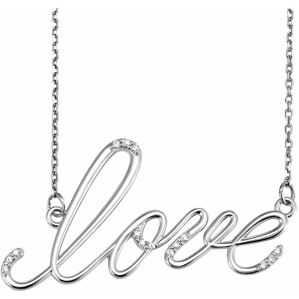 14K White .08 CTW Natural Diamond "Love" 18" Necklace