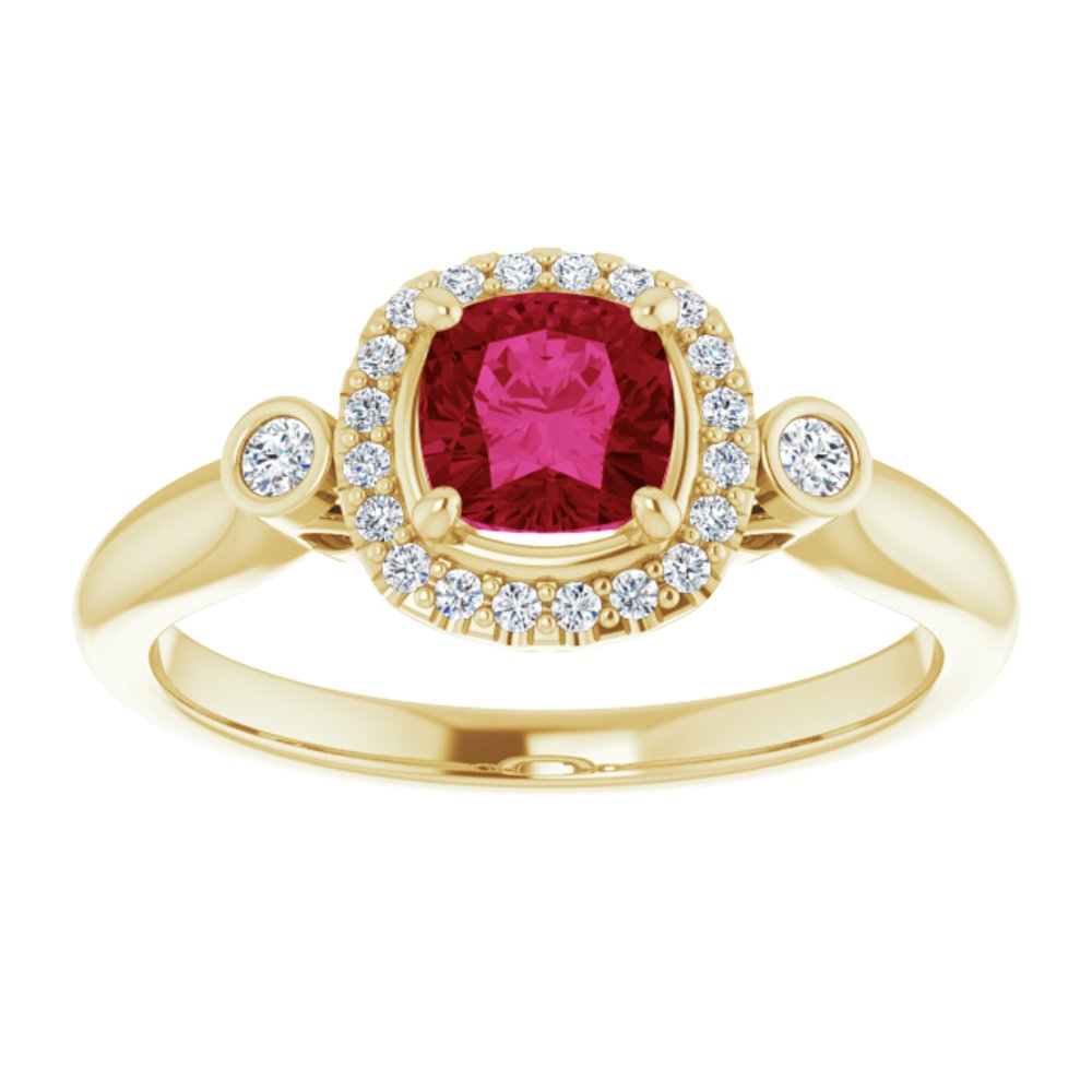 14K Yellow Lab-Grown Ruby & 1/6 CTW Natural Diamond Ring