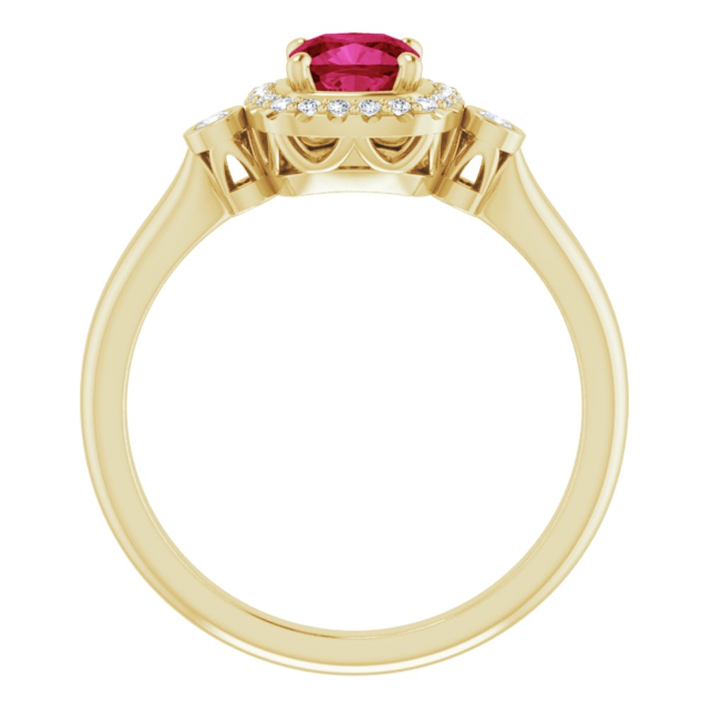 14K Yellow Lab-Grown Ruby & 1/6 CTW Natural Diamond Ring