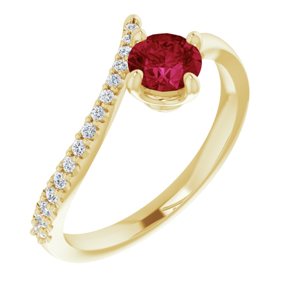 14K Yellow Natural Ruby & 1/10 CTW Natural Diamond Bypass Ring