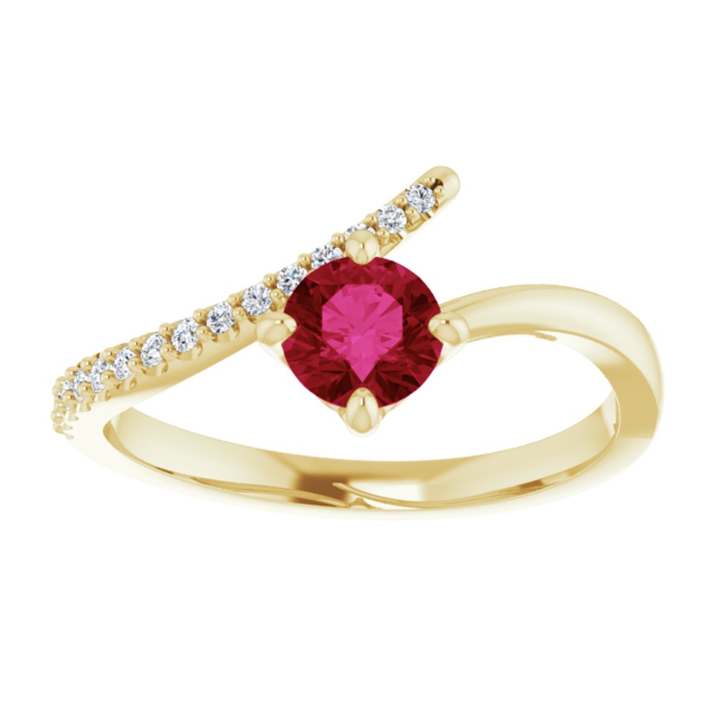 14K Yellow Natural Ruby & 1/10 CTW Natural Diamond Bypass Ring