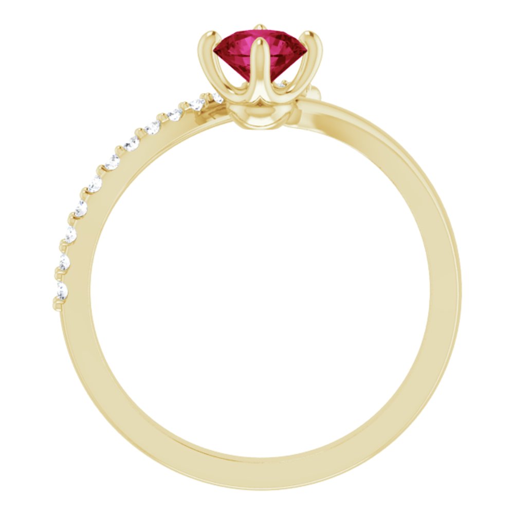 14K Yellow Natural Ruby & 1/10 CTW Natural Diamond Bypass Ring