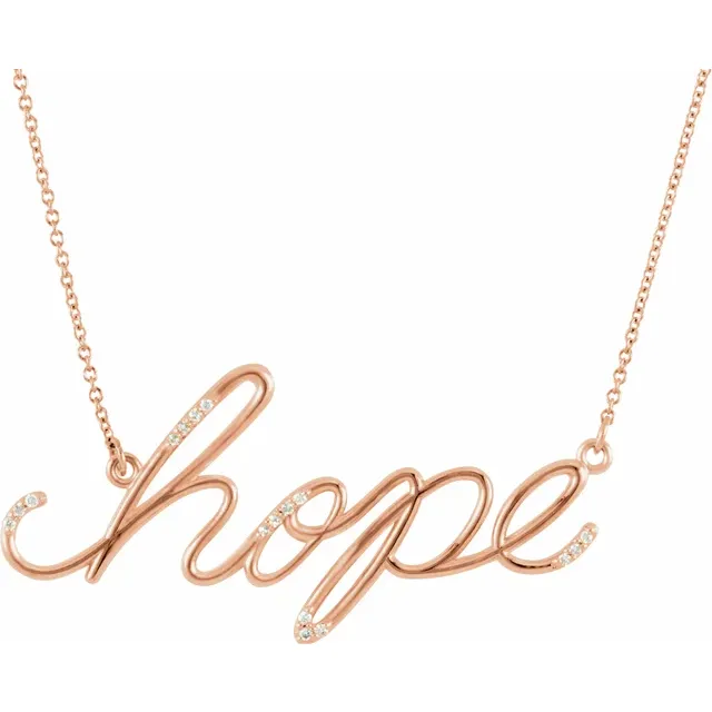 14K White .08 CTW Natural Diamond "Hope" Phrase 16 1/2” Necklace