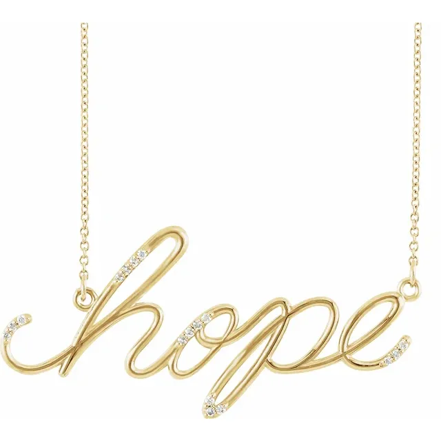 14K White .08 CTW Natural Diamond "Hope" Phrase 16 1/2” Necklace